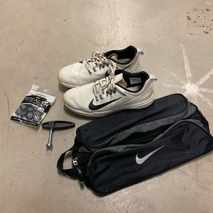 Mens Nike Golf Lunarlon Shoes Spikes with Golf Bag and Spike Tool Size 8.5 US